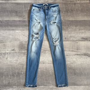 Kancan  Destroyed Skinny Jean Womens 7/27 (28X30) High Rise Light Wash Stretch